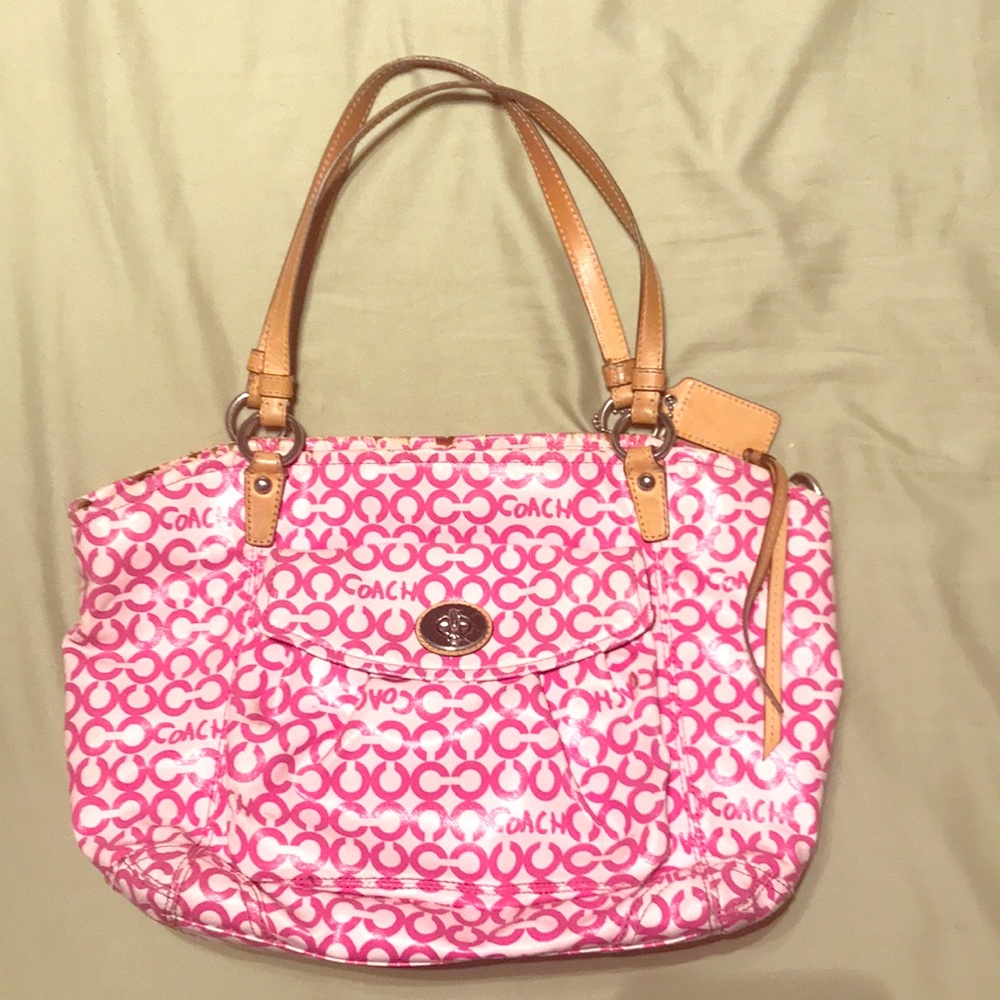 Large Pink and White Coach Purse